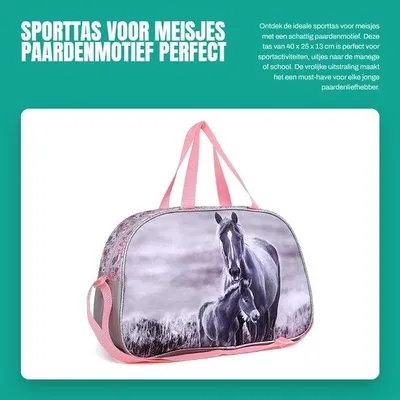 Produktbild von Dailygoods- Sporttasche mit Pferdeabdruck - 40 x 25 x 13 cm - Sporttasche Mädchen - Leichtgewicht - Sportgeräte-Bereich - Ideal für sportliche Aktivitäten - Schwimmtasche