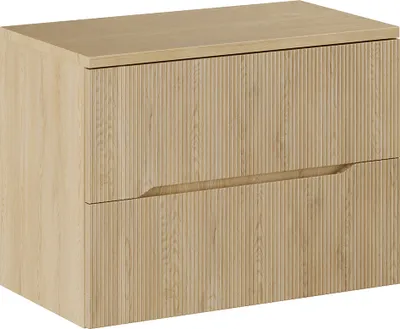 Produktbild von Waschtischunterschrank mit 80 cm Breite in Eiche, mit 2 Schubladen und Rillenoptik - NARPIO-56