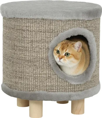 Imagen del producto de Cama para gatos, reposapiés multifuncional, incluye rascador, color GRIS, 36x36x38 cm