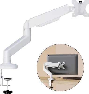 Produktbild von Monitor Halterung für 19-32 Zoll Bildschirme, VESA 75 & 100 mm Einzelarm Ständer Schreibtischklemme, Höhenverstellbar mit Neigungen, Schwenken, Dreht, Erhöhte Tragfähigkeit von 2-9 kg,Weiß