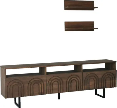 Image de Barbania - Meuble TV, 170x30x40h cm Noyer Marron, 3 étagères