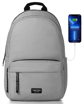 Immagine prodotto di Zaino con scomparto per laptop da 15,6 pollici, porta USB, passante per valigie, colore grigio scuro, capacità 27 litri