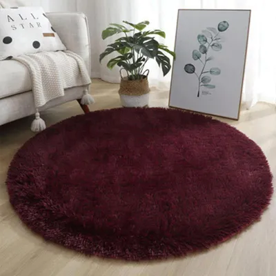 Obrázek produktu pro Kulatý, huňatý koberec Shaggy, 60 cm, vínová barva