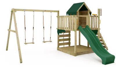 Produktbild von Spielturm FATMOOSE JazzyJungle Jam XXL mit SuperSwing und Rutsche, grün