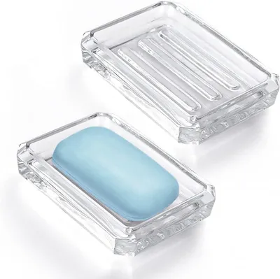 Produktbild von Seifenschale, Seifenhalter aus Glas, transparente Seifenbox für Bad und WC, 2er-Set