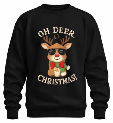 Immagine prodotto di Oh Deer It's Christmas Renna di Natale Occhiali da sole Regalo Felpa Unisex Pullover, Nero, L