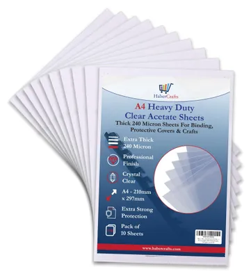 Obrázek produktu pro Acetátové desky, průhledné, odolné, acetátová fólie, tloušťka 240 mikronů, extra silné průhledné desky z PVC, vhodné pro tvoření (formát A4, 10 kusů) – rozměr: 10 kusů
