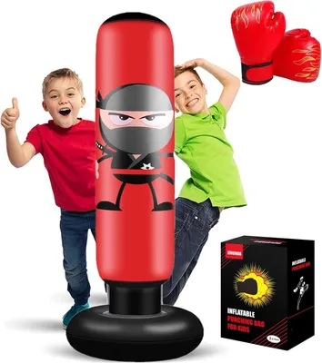 Produktbild von WNHB® Aufblasbarer Boxsack für Kinder – Stehender Ninja Boxball mit Boxhandschuhen – Für Boxen, Karate, MMA & Taekwondo
