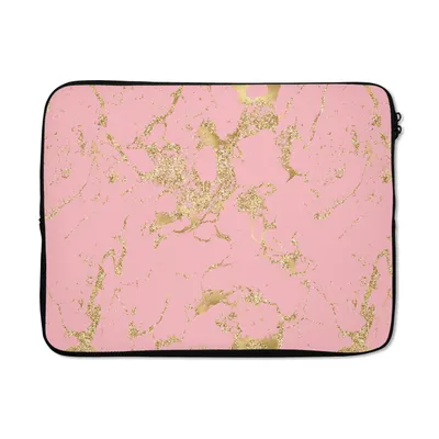 Produktbild von MuchoWow® Laptop Hülle 17 Zoll Laptoptasche Gold - Glitzer - Marmor - Rosa - Zipper - Schutzabdeckung
