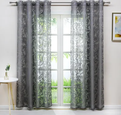 Produktbild von Joyswahl Vorhang Voile Gardinen mit Ösen Transparent Fensterschals mit Ausbrennermuster Landhausstil Wohnzimmer Grau HxB 145x140 cm 1 Stück