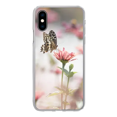Produktbild von MuchoWow® Handyhülle Schutzhülle Hülle für iPhone X Schmetterling - Blume - Rosa Silikon Softcase Handy Hülle - Handyhülle