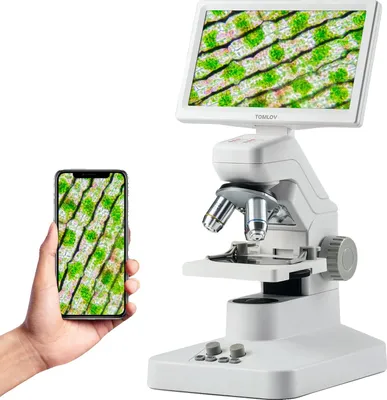 Zdjęcie produktu dla Cyfrowy mikroskop biologiczny, 7-calowy wyświetlacz IPS, powiększenie 500X – 1500X, bateria w zestawie, łączność WiFi,