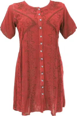 Produktbild von Besticktes Indisches Boho Minikleid, Hippie Chic, Kurzärmeliges Sommerkleid - Rot, Damen, Viskose, Kleider