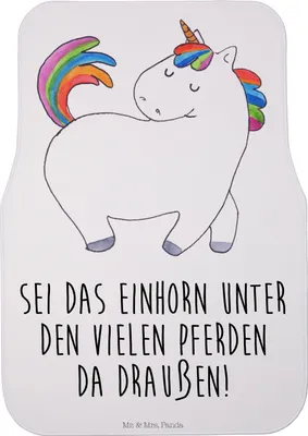 Produktbild von Mr. & Mrs. Panda Fußmatte Fürs Auto Einhorn Stolzieren - Weiß - Geschenk, Auto-Fußmatte, Freundin, Automatte, Fahrzeugteppich, Einhörner, Pferd, Reiter
