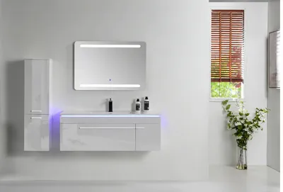 Produktbild von Faizee Home Badmöbelset 90 cm Hochglanz inkl. Keramik-Waschbecken, LED-Spiegel & vormontiertem Unterschrank