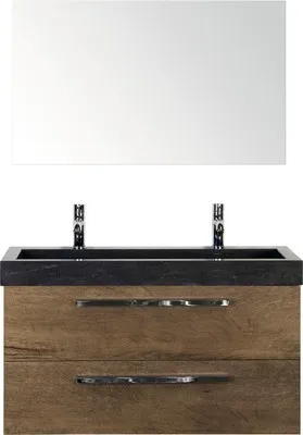 Produktbild von Sanox Badmöbel-Set Seville BxHxT 101 x 170 x 45,5 cm Frontfarbe tabacco mit Waschtisch Naturstein schwarz, Waschtischunt