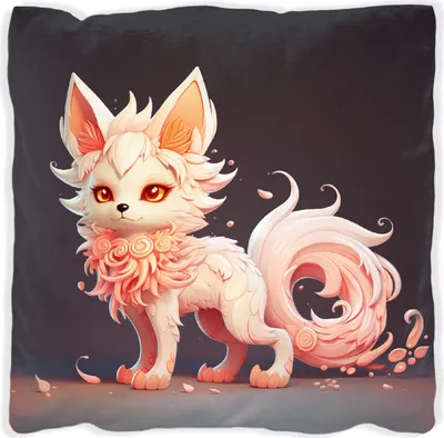 Produktbild von Wallario Premium Kissen, weiche Oberfläche, mit Motiv Rosafarbiger Kitsune, Größe: 60 x 60 cm, mit weißer Rückseite