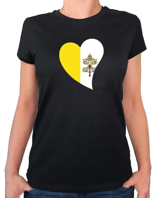 Produktbild von Huuraa Damen T-Shirt Vatikanstadt Flagge Herz S Black Bio Baumwolle Fairtrade Damenshirt Geschenkidee