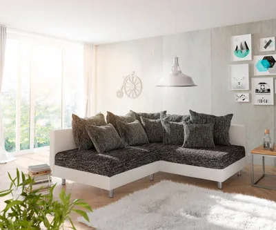 Produktbild von DELIFE Ecksofa Clovis Weiss Schwarz Ottomane Rechts modular