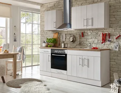 Produktbild von Respekta Küchenblock Anton 210 cm Landhaus Lärche Weiß, Soft-Close, ergonomische 90 cm Arbeitshöhe, wechselseitig aufbaubar