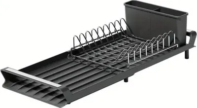 Produktbild von Klappbares Geschirr-Trockengestell für Teller und Besteck, rostfreies Abtropfgestell mit Entwässerung, schwarz - PLATERACK