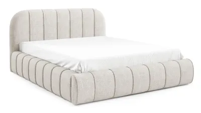 Image de Lit avec sommier à lattes en métal, dimensions 160x200, modèle Lunea, avec coffre de rangement intégré, lit double, revêtement en velours, couleur crème