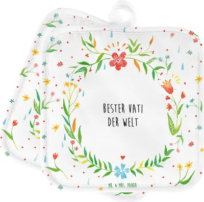 Produktbild von Mr. & Mrs. Panda Topflappen Vati - Geschenk, Eltern, Ofenlappen, Kochlappen, Kleinigkeit, topfhalter, Topflappenset, Paps, Topfuntersetzer, Familie, Dad