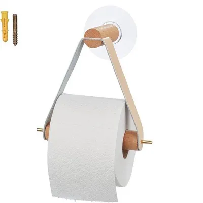 Image de Porte-papier toilette en bois pour salle de bain, couleur naturelle, autocollant, 18 x 18 x 8 cm