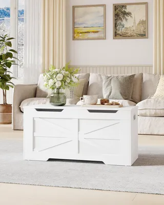 Imagen del producto de Banco de almacenamiento con espacio interior, color blanco, 100 cm, de madera, ideal para salón y dormitorio