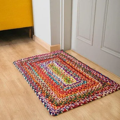 Produktbild von Famanu Teppich Handgefertigt Baumwolle Boho Multicolor Chindi Jute Ethnisch