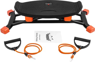 Zdjęcie produktu dla Slide Stepper – stepper fitness – z taśmami oporowymi – symuluje jazdę na nartach – trening całego ciała i równowagi – do użytku domowego – pomarańczowy
