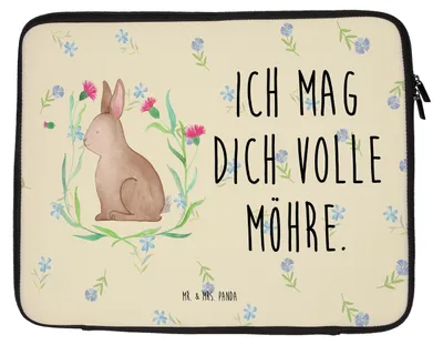 Produktbild von Mr. & Mrs. Panda Laptop Tasche Hase Sitzen 20 x 28 cm - Blumig - Geschenk, Liebe, Hülle, Kaninchen, Osterhase, Frohe Ostern, Notebooktasche, Laptophülle, Laptoptasche