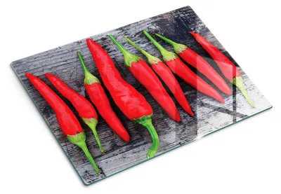 Produktbild von Glas Schneidebrett - 40x30 cm - Küchenbrett - Hartglas - Arbeitsplattenschutz - Servierbrett - Hitzebeständig - Chili-Pfefferholz