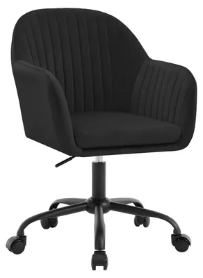 Zdjęcie produktu dla Krzesło biurowe obite materiałem przypominającym aksamit - ergonomiczne, obrotowe - regulacja wysokości - wysokie oparcie - podłokietniki - kółka - kolor czarny