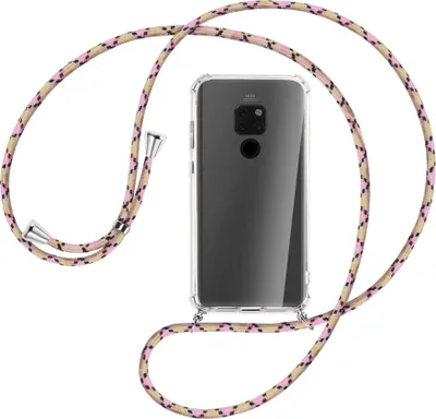 Produktbild von Handykette Backcover-Schutzhülle mit Band (Metall silberfarben) für Huawei Mate 20 - lila/rosa/blau
