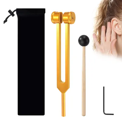 Produktbild von Stimmgabel aus Aluminiumlegierung - Stimmgabel mit Silikonhammer - Präzise Frequenzantwort - Reparaturwerkzeug - Gold - Leicht - Klangstimmer