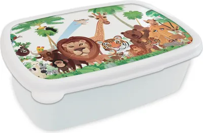 Produktbild von KitchenYeah® Lunchbox Brotzeit Brotdose 17x11 cm Wilde Tiere - Dschungel - Löwe - Tiger - Mädchen - Kinder - Jungen Kinder Brotzeitdose - Lunch Box - Kinder - Sandwich-Box - Schulbox - Lunch Boxen