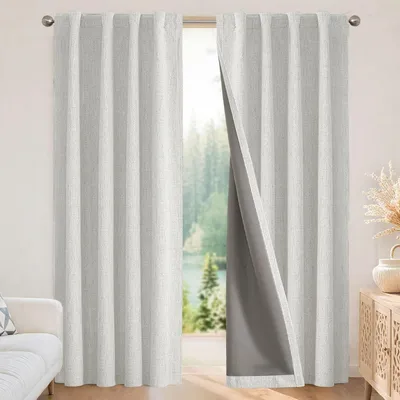Image de Rideaux en lin naturel - Rideaux occultants à 100% - Longueur : 6 cm - Lot de 2 panneaux - Idéal pour chambre à coucher ou salon