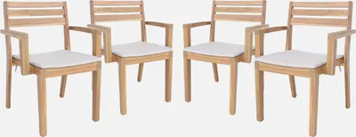 Immagine prodotto di Set di 4 poltrone da giardino in legno di acacia con cuscino, Beige