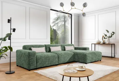 Produktbild von Ecksofa Designersofa ROMY MAX in Stoff Enjoy Me Olivgrün Ottomane Rechts