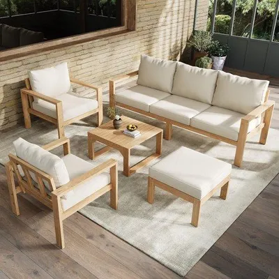 Produktbild von Gartenmöbelset - Eichenholz - 4-6 Sitzplätze - 3-Sitzerbank - Natur