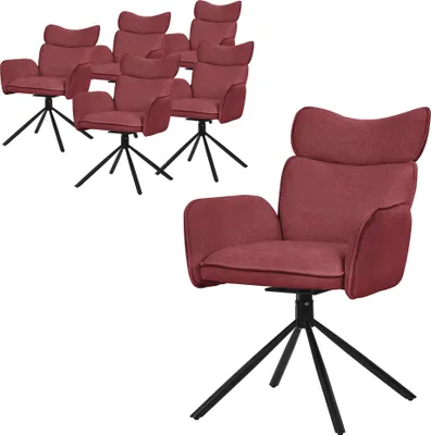 Obrázek produktu pro ML-Design jídelní židle otočné sada 6 červených látkových potahů židle do obývacího pokoje s opěradlem a područkou 360° otočná židle s kovovými nohami křeslo ergonomické