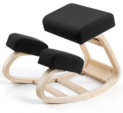 Obrázok produktu pre VEVOR Ergonomická stolička na kolená s hrubými penovými vankúšmi a stabilným rámom z masívneho dreva, stolička na kolená na odľahčenie krku a chrbta, nosnosť až 65 kg, ideálna pre domáce použitie, kanceláriu a meditáciu, čierna