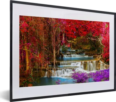 Produktbild von MuchoWow® Gerahmtes Poster Wasserfall - Rosa - Bäume 40x30 cm - Poster mit Schwarzem Bilderrahmen Wandposter Rahmen Foto Bilder - Bilderrahmen - Poster im Rahmen