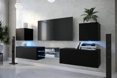 Produktbild von Furnitech Wohnwand Wohnzimmer - Hängend Wohnwand Modern - Wohnzimmer Schrankwand (D144N-21B-M3-1C)