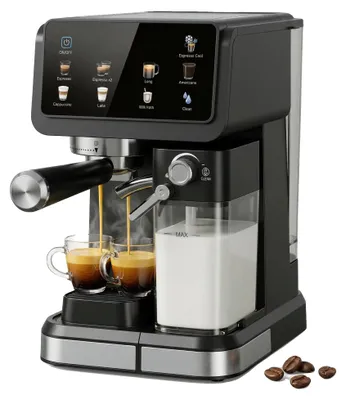 Produktbild von Espresso-Kaffeemaschine, 20 Bar Pumpendruck, Edelstahl, 6 Kaffee-Modi, automatischer Milchaufschäumer, 1450 Watt