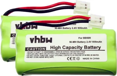 Produktbild von vhbw 2x Akku kompatibel mit Binatone MD1600, Elite Range, MD2550, E3800, E800, BB600, BB500 schnurlos Festnetz Telefon (800 mAh, 2,4 V, NiMH) Grün