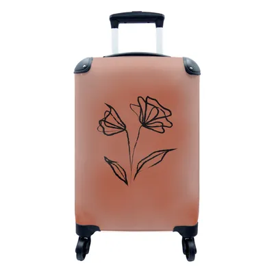 Produktbild von MuchoWow® Koffer Handgepäck Trolley Rollkoffer Kleine Reisekoffer mit 4 Rollen - Rosen - Blumen - Linienkunst - Cabin Size < 55x40x23 cm & 55x40x20 cm - Fotokoffer - Kabinenkoffer - Boardgepäck - Reise-Box - Reisekoffer - Reisegepäck - Koffer mit Bild - Trolley für Kinder