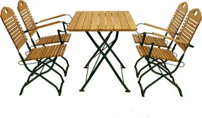 Produktbild von DEGAMO Gartenset BAD TÖLZ 5-teilig, Flachstahl grün + Holz Robinie, klappbar