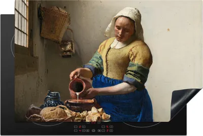 Produktbild von KitchenYeah© Herdabdeckplatte Das Milchmädchen - Johannes Vermeer , 81x52cm, Küche Deko, Glaskeramikkochfeld Herdabdeckung, Abdeckplatte fùr Kochfeld